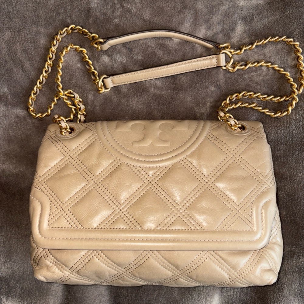 Tory Burch Fleming soft sand beige quilted leather bag handbag - Picture 5 of 7